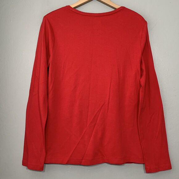 Classic Christmas Tee Size Medium Red Silver Metallic Snowflake Holiday Shirt - Picture 5 of 5